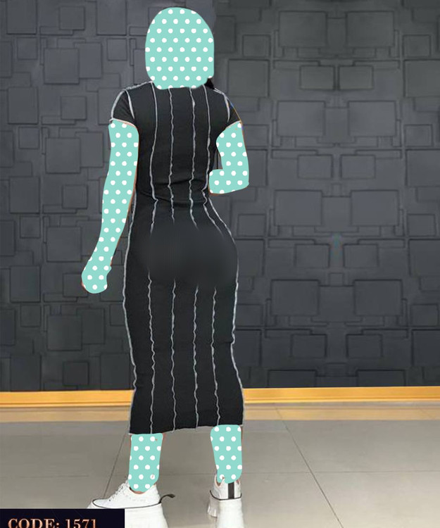 پیراهن بلند فانریپ رگه دوزی آستین کوتاه فری سایز ۳۶ تا ۴۴