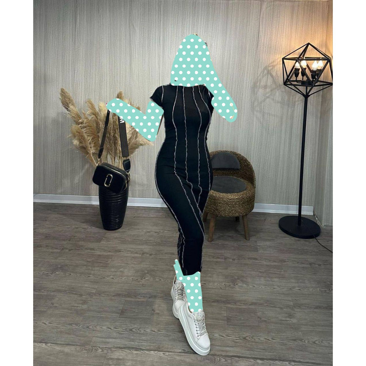 پیراهن بلند فانریپ رگه دوزی آستین کوتاه فری سایز ۳۶ تا ۴۴