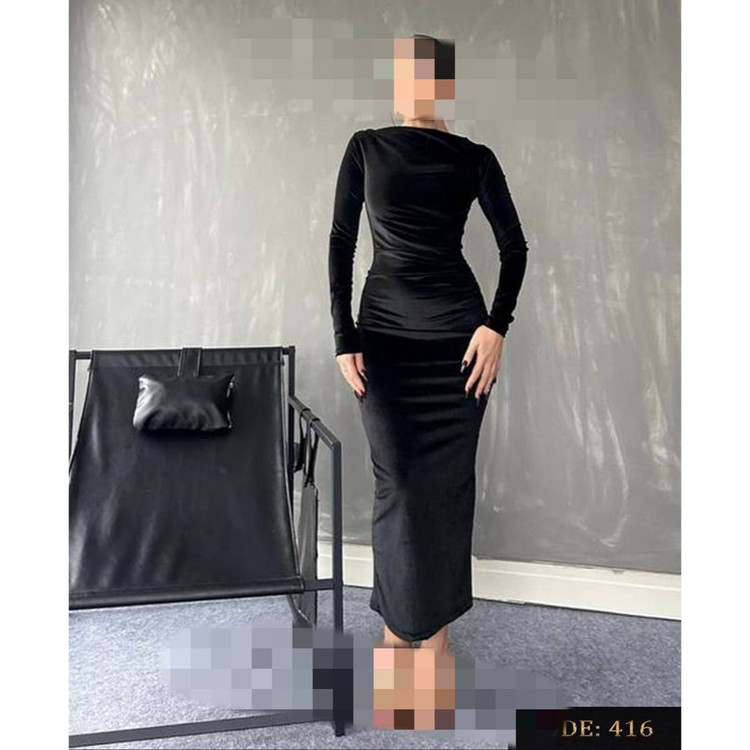 ماکسی تونیک پیراهن بلند مخمل کره ای فری سایز ۳۶ تا ۴۶ قد ۱۳۵