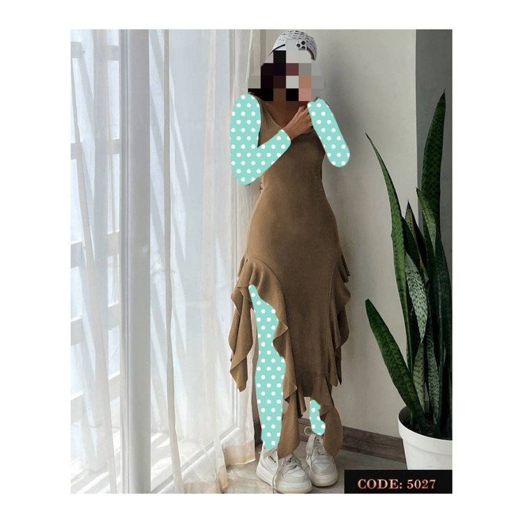 پیراهن تونیک ماکسی بلند ریش دار فانریپ پنبه کبریتی فری سایز ۳۶ تا ۴۴