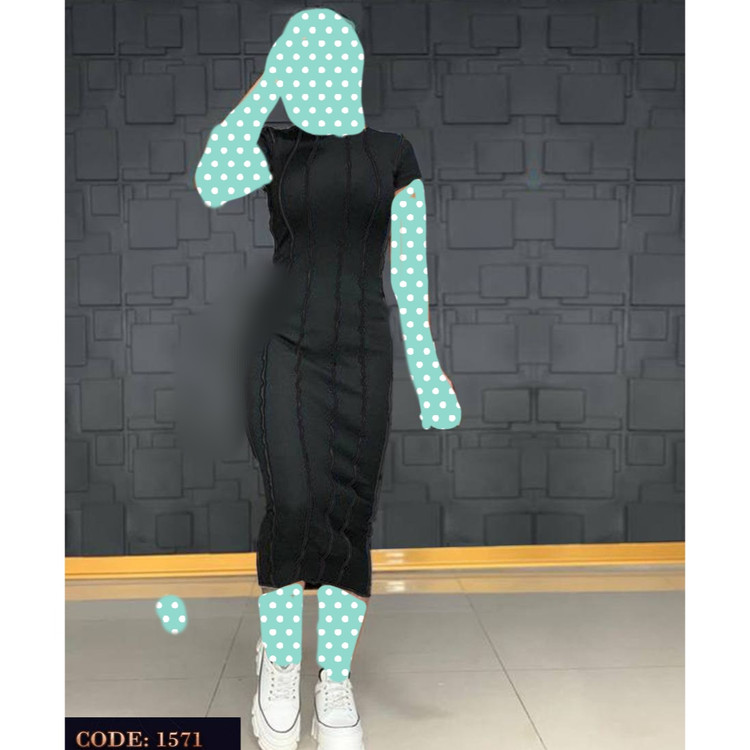 پیراهن بلند فانریپ رگه دوزی آستین کوتاه فری سایز ۳۶ تا ۴۴