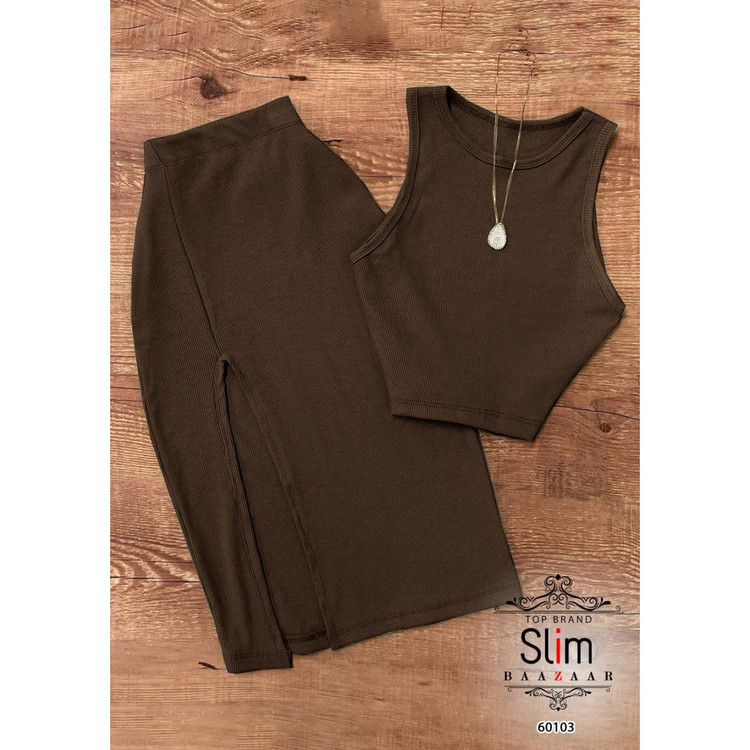 ست کراپ نیمتنه تاپ دامن چاکدار فانریپ کبریتی فری سایز ۳۸ تا ۴۲