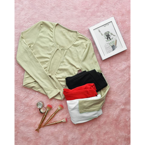 کراپ نیمتنه تاپ آستین بلند جلو گره ای فری سایز ۳۸ تا ۴۴