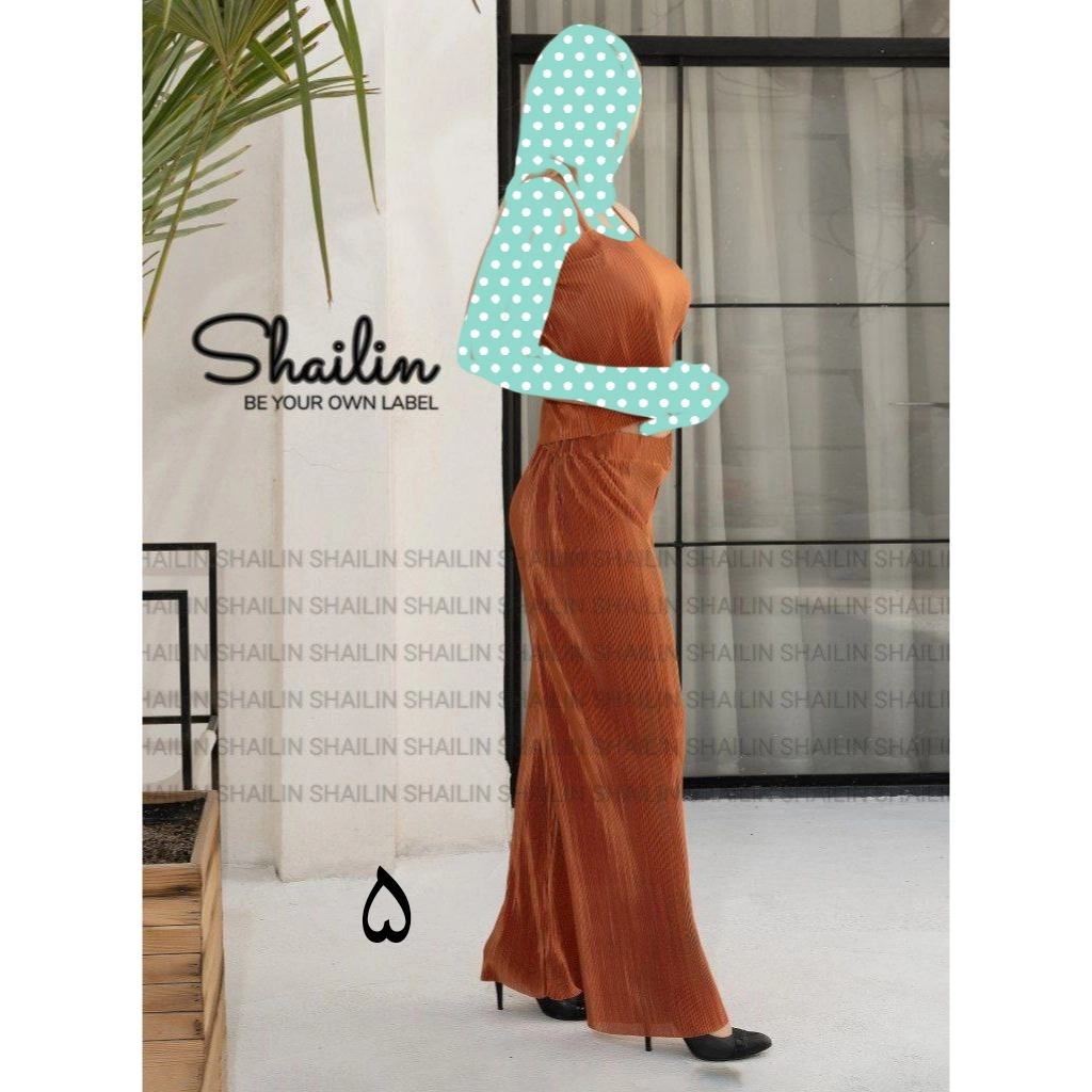 ست تاپ کراپ نیمتنه و شلوار گشاد پلیسه  پارچه ساتن فری سایز ۳۸ تا ۴۶