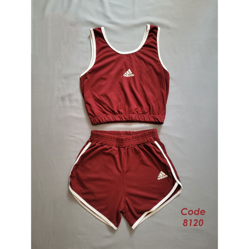 ست کراپ تاپ نیمتنه و شورتک شلوارک آدیداس جنس پنبه فری سایز ۳۶ تا ۴۲