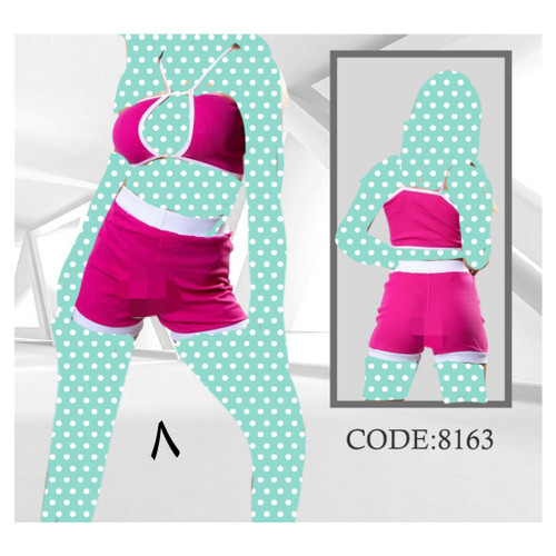 ست تاپ کراپ نیمتنه جلو باز و شورتک شلوارک فانریپ پنبه فری سایز ۳۶ تا ۴۲