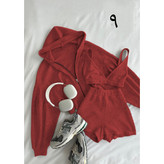 ست سه تیکه تکه کراپ تاپ نیمتنه وشورتک شلوارک و سویشرت رویه فانریپ کبریتی تمام کش فری سایز ۳۸ تا ۴۶