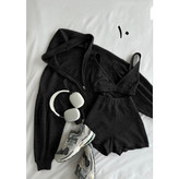 ست سه تیکه تکه کراپ تاپ نیمتنه وشورتک شلوارک و سویشرت رویه فانریپ کبریتی تمام کش فری سایز ۳۸ تا ۴۶