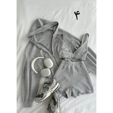 ست سه تیکه تکه کراپ تاپ نیمتنه وشورتک شلوارک و سویشرت رویه فانریپ کبریتی تمام کش فری سایز ۳۸ تا ۴۶