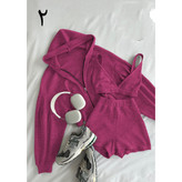 ست سه تیکه تکه کراپ تاپ نیمتنه وشورتک شلوارک و سویشرت رویه فانریپ کبریتی تمام کش فری سایز ۳۸ تا ۴۶