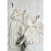 ست سه تیکه تکه کراپ تاپ نیمتنه وشورتک شلوارک و سویشرت رویه فانریپ کبریتی تمام کش فری سایز ۳۸ تا ۴۶