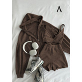 ست سه تیکه تکه کراپ تاپ نیمتنه وشورتک شلوارک و سویشرت رویه فانریپ کبریتی تمام کش فری سایز ۳۸ تا ۴۶