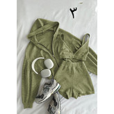 ست سه تیکه تکه کراپ تاپ نیمتنه وشورتک شلوارک و سویشرت رویه فانریپ کبریتی تمام کش فری سایز ۳۸ تا ۴۶