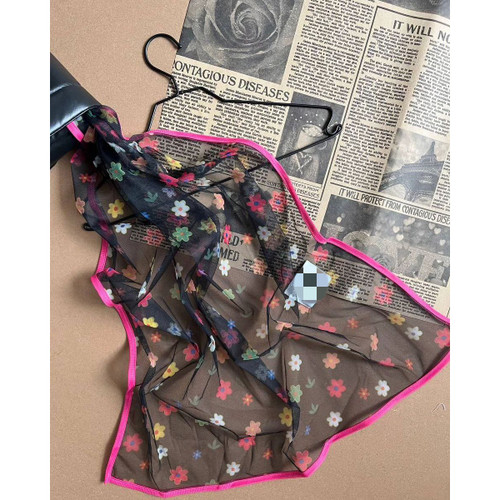 شال بابونه صورتی دورگان طرح دار قواره ۷۰×۲۰۰