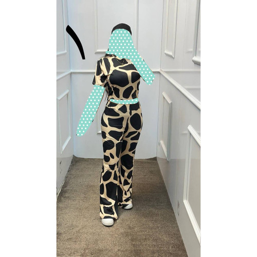 ست کراپ نیمتنه و شلوار بوتکات چاپی فلامنت فری سایز ۳۶ تا ۴۲