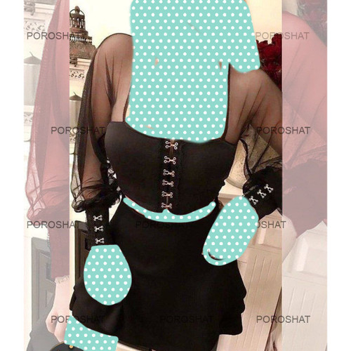 ست دو تیکه کراپ نیمتنه قزن دار و دامن غواصی فری سایز ۳۶ تا ۴۲ کد 20424