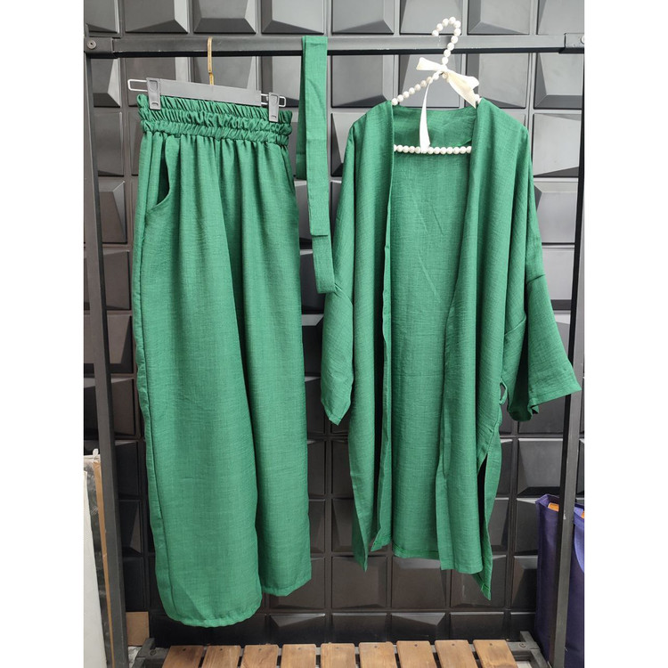 کد ۶۰۶۰۱ ست سه تیکه مانتو شلوار کمرگنی و کمربند لنین لینن شانتون فری سایز ۳۶ تا ۴۴ ایزی شاپ آنلاین