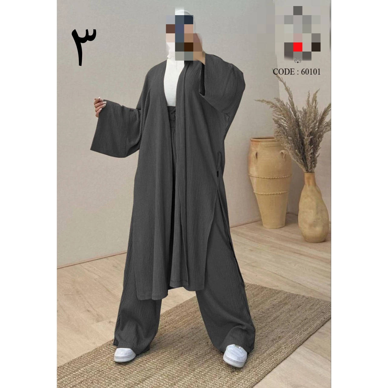 کد ۶۰۶۰۱ ست سه تیکه مانتو شلوار کمرگنی و کمربند لنین لینن شانتون فری سایز ۳۶ تا ۴۴ ایزی شاپ آنلاین