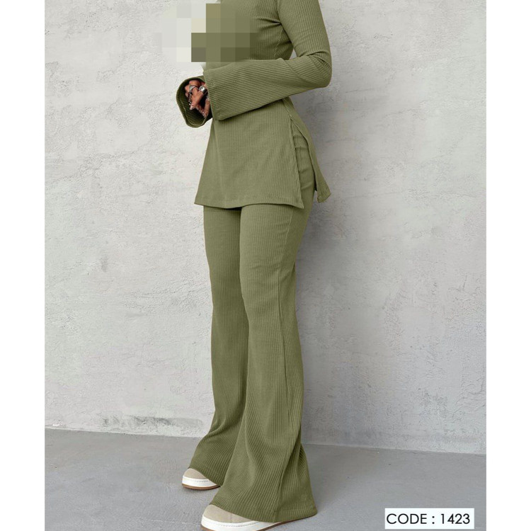 کد ۱۴۲۳ ست بلوز شومیز و شلوار بوتکات چاکدار فانریپ کبریتی فری سایز ۳۸ تا ۴۲