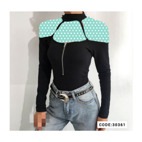 کد 30361 بادی زیپ دار کبریتی مشکی فری سایز ۳۶ تا ۴۲ ایزی شاپ آنلاین