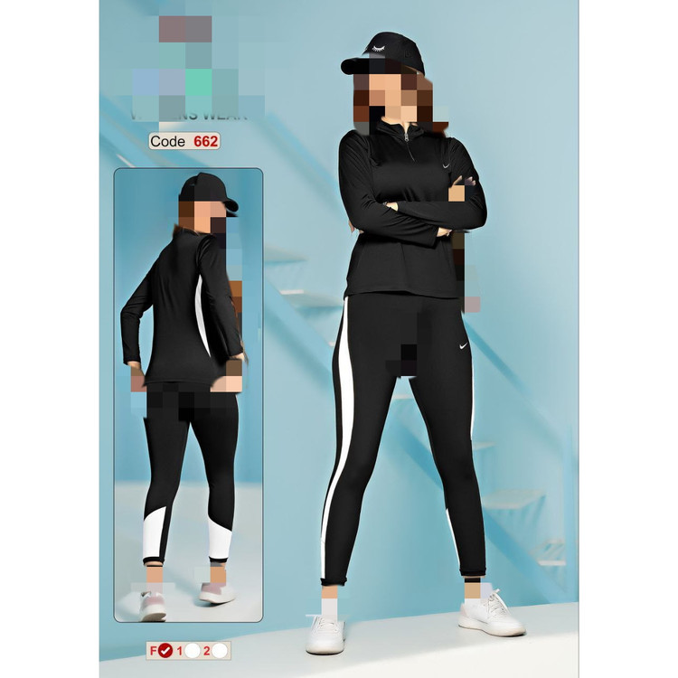 کد 662 ست بلوز سویشرت نیم زیپ و شلوار لگ کمرگنی ده سانتی فلامنت فول لاکرا فری سایز ۳۸ تا ۴۴