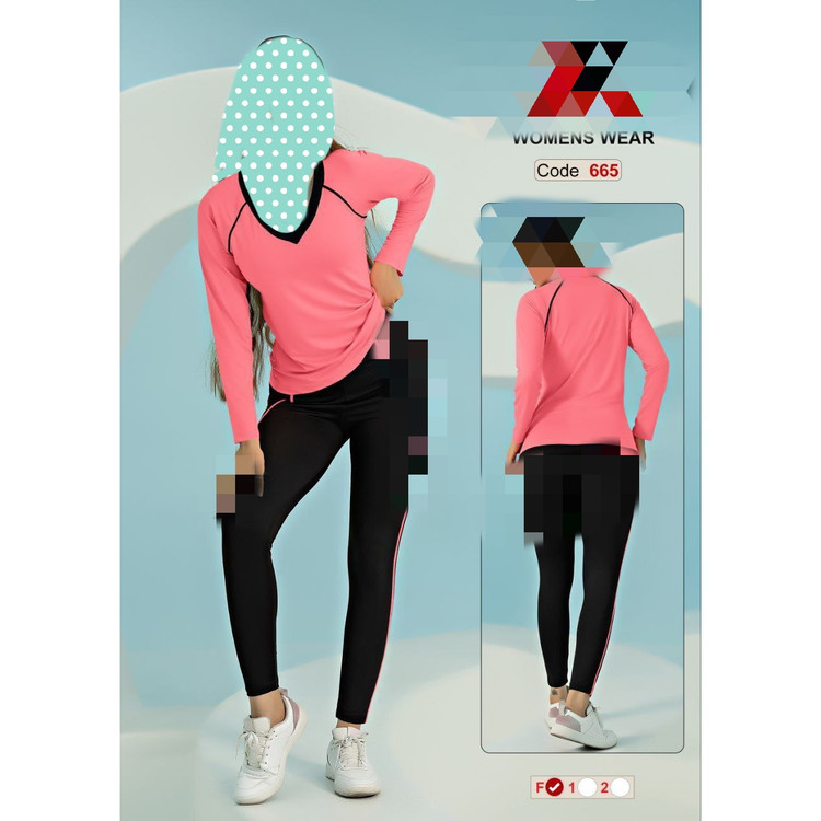کد 665 ست بلوز تیشرت و شلوار لگ ورزشی کمر ۴ سانتی فلامنت فول لاکرا فری سایز ۳۸ تا ۴۴