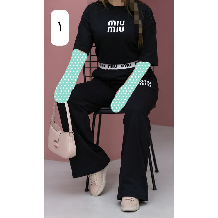 B&T ست تیشرت شلوار میومیو MIU MIU و بلک BLACK گلکسی فری سایز 36 تا 44 ایزی شاپ آنلاین