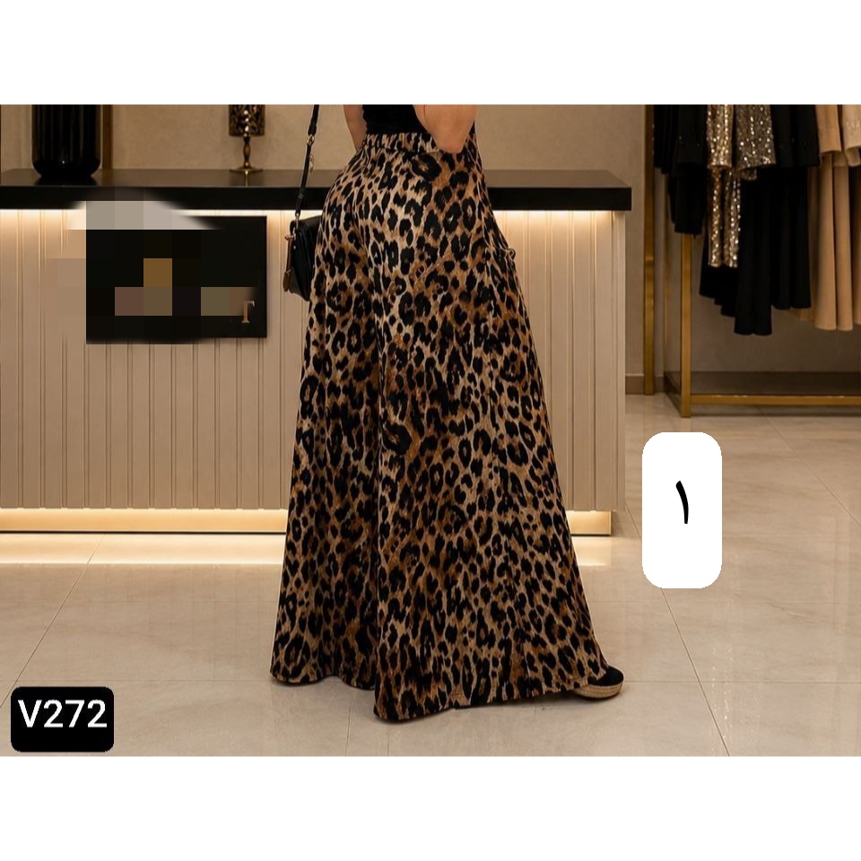 کد V272 و V273 شلوار بگ پلنگی کمرپهن ده سانتی کریشه فری سایز 38 تا 44 قد 100 ایزی شاپ آنلاین