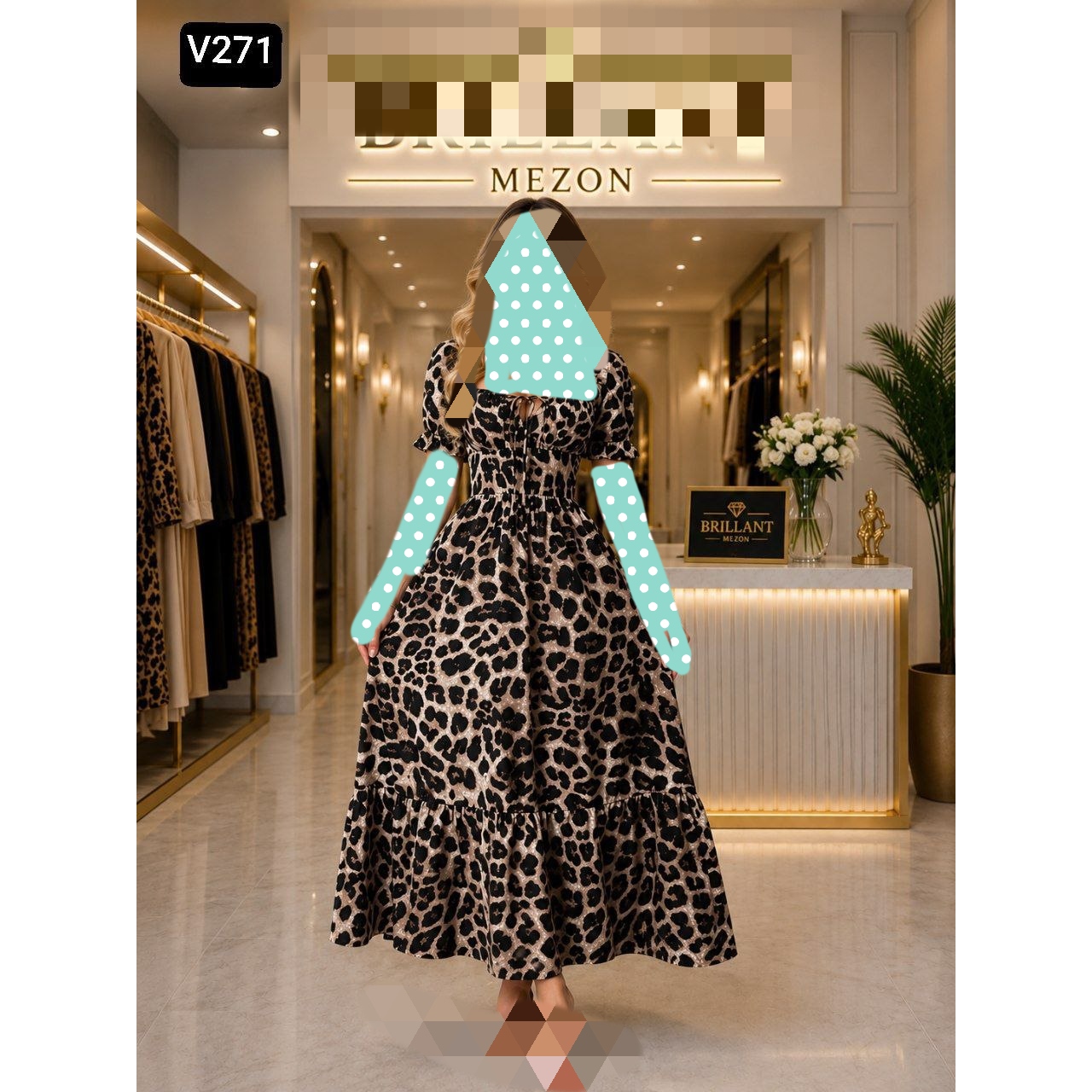 کد V271 پیراهن ماکسی پلنگی پشت بندی کرشمه فری سایز 36 تا 44 ایزی شاپ آنلاین